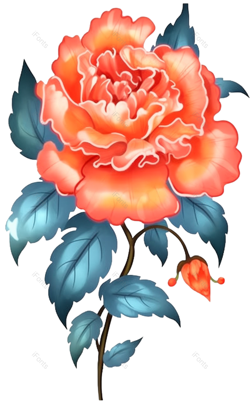 叶子图片,清新元素,红色的花PNG,牡丹免抠素材